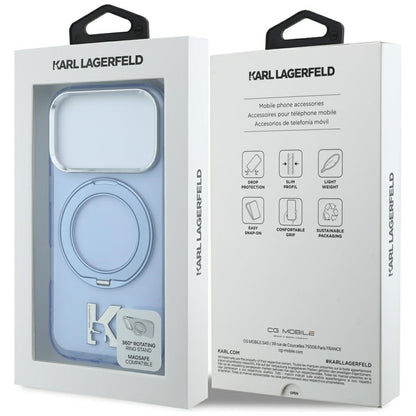 MagSafe-Hülle für Apple iPhone 18 Pro / 17 Pro, Karl Lagerfeld, IML Ring Stand Kameo Metall, Blau