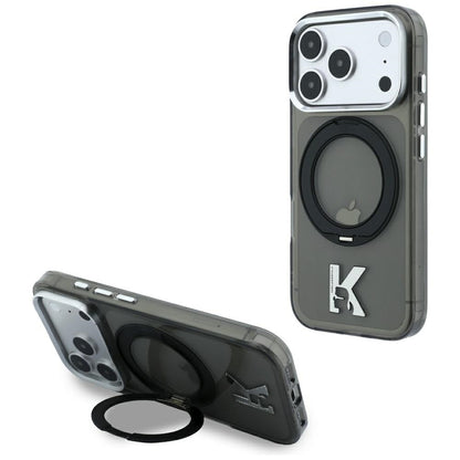 MagSafe-Hülle für Apple iPhone 18 Pro / 17 Pro, Karl Lagerfeld, IML Ring Stand Kameo Metal, Schwarz