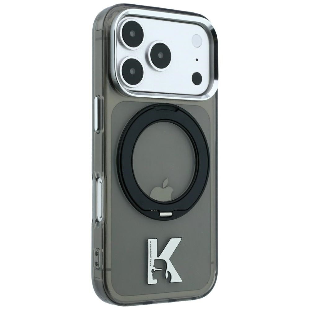 MagSafe-Hülle für Apple iPhone 18 Pro / 17 Pro, Karl Lagerfeld, IML Ring Stand Kameo Metal, Schwarz