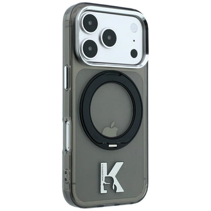 MagSafe-Hülle für Apple iPhone 18 Pro / 17 Pro, Karl Lagerfeld, IML Ring Stand Kameo Metal, Schwarz