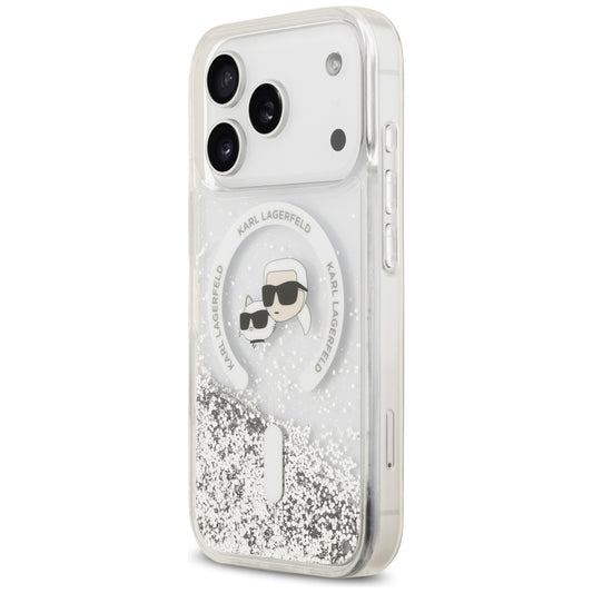 MagSafe-Hülle für Apple iPhone 18 Pro / 17 Pro, Karl Lagerfeld, Liquid Glitter Karl & Choupette Head's, Transparent