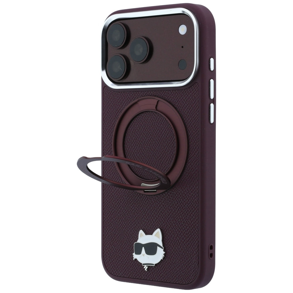MagSafe-Hülle für Apple iPhone 18 Pro / 17 Pro, Karl Lagerfeld, Ring Stand 360 Choupette Pin, Weinrot