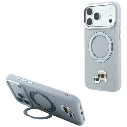 MagSafe-Hülle für Apple iPhone 18 Pro / 17 Pro, Karl Lagerfeld, Ring Stand 360 Karl & Choupette Pin, Grau