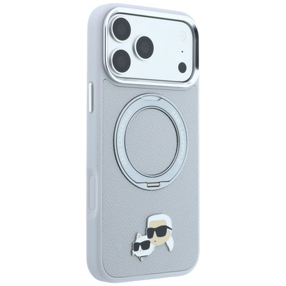 MagSafe-Hülle für Apple iPhone 18 Pro / 17 Pro, Karl Lagerfeld, Ring Stand 360 Karl & Choupette Pin, Grau