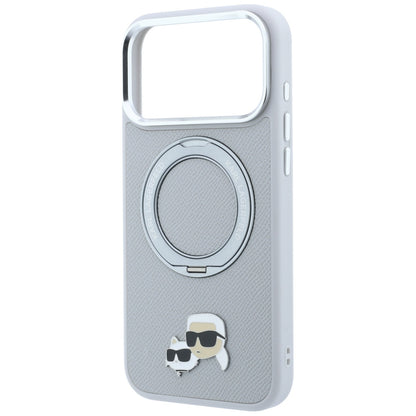 MagSafe-Hülle für Apple iPhone 18 Pro / 17 Pro, Karl Lagerfeld, Ring Stand 360 Karl & Choupette Pin, Grau