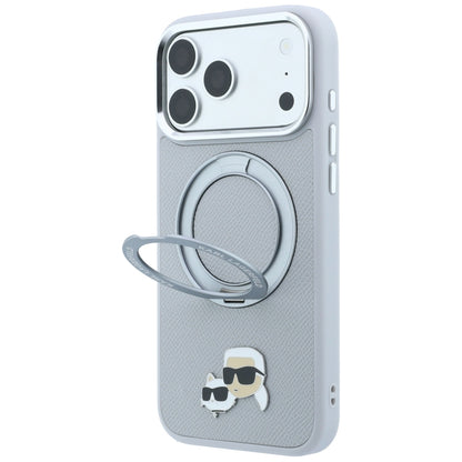 MagSafe-Hülle für Apple iPhone 18 Pro / 17 Pro, Karl Lagerfeld, Ring Stand 360 Karl & Choupette Pin, Grau