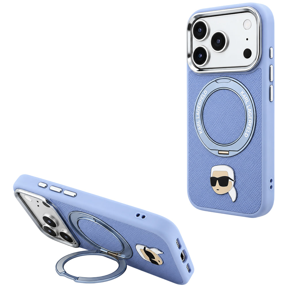 MagSafe Case for Apple iPhone 18 Pro / 17 Pro, Karl Lagerfeld, Ring Stand 360 Karl Pin, Blue