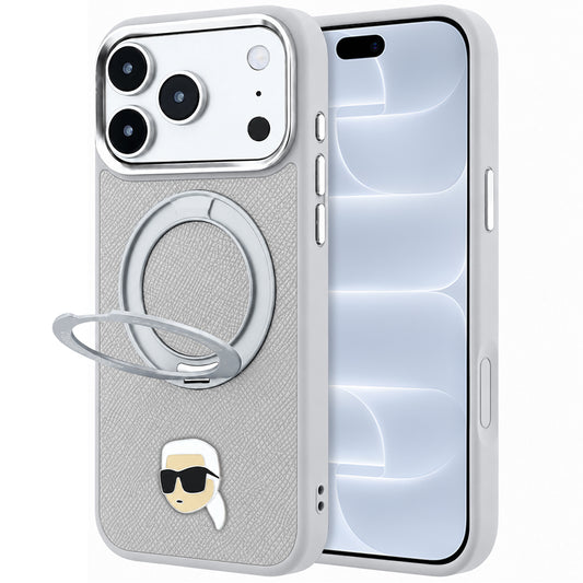 MagSafe-Hülle für Apple iPhone 18 Pro / 17 Pro, Karl Lagerfeld, Ring Stand 360 Karl Pin, Grau