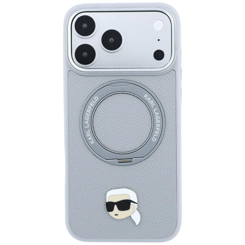 MagSafe-Hülle für Apple iPhone 18 Pro / 17 Pro, Karl Lagerfeld, Ring Stand 360 Karl Pin, Grau