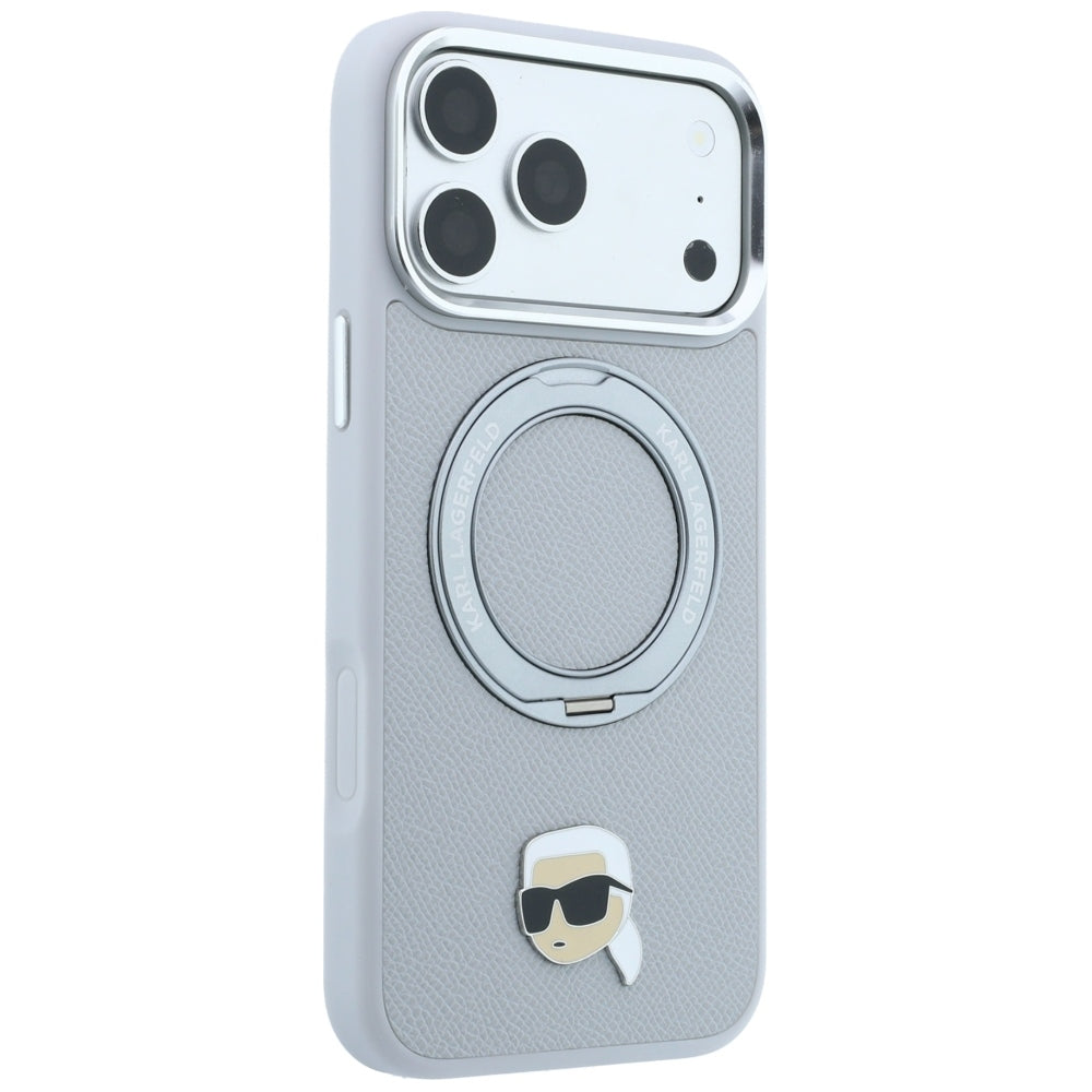 MagSafe-Hülle für Apple iPhone 18 Pro / 17 Pro, Karl Lagerfeld, Ring Stand 360 Karl Pin, Grau