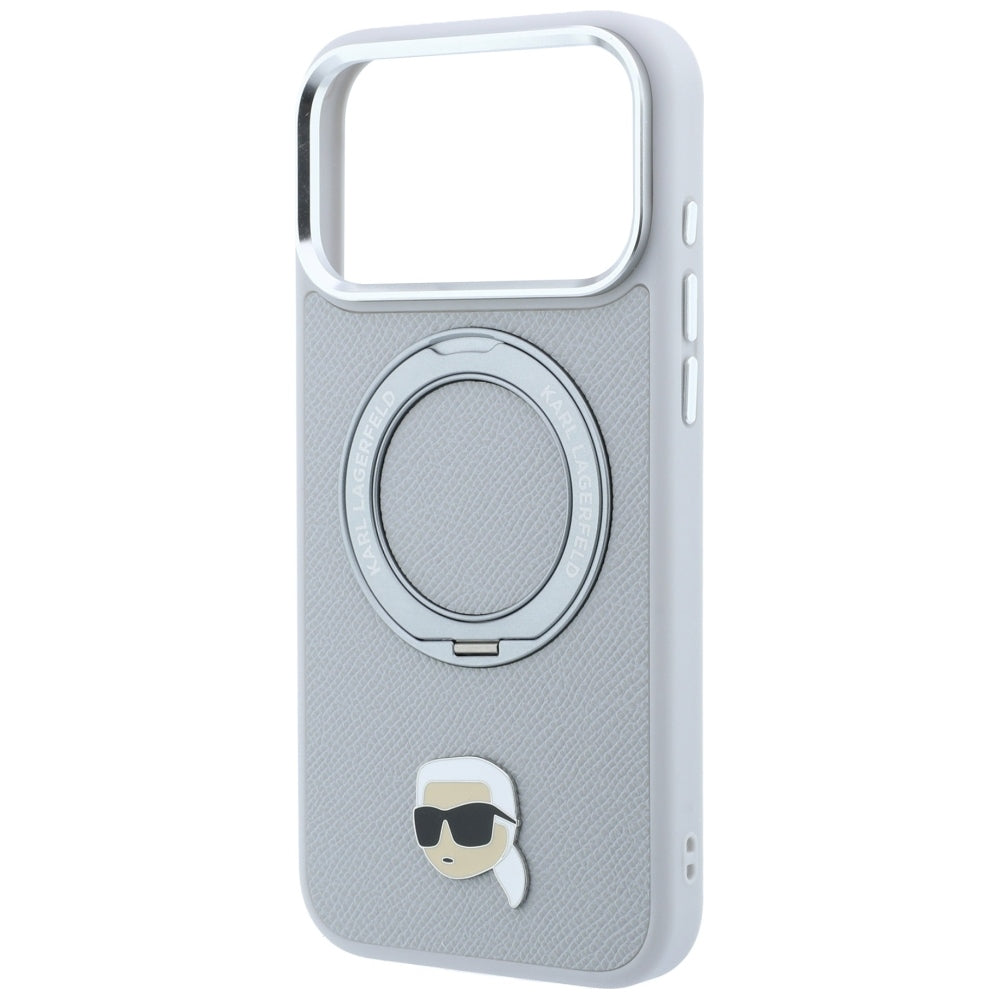 MagSafe-Hülle für Apple iPhone 18 Pro / 17 Pro, Karl Lagerfeld, Ring Stand 360 Karl Pin, Grau