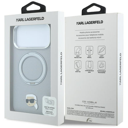 MagSafe-Hülle für Apple iPhone 18 Pro / 17 Pro, Karl Lagerfeld, Ring Stand 360 Karl Pin, Grau