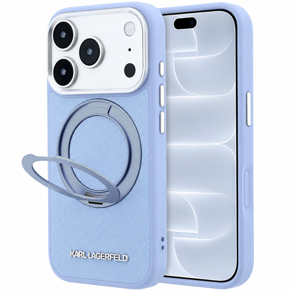 MagSafe-Hülle für Apple iPhone 18 Pro / 17 Pro, Karl Lagerfeld, Ring Stand 360 Saffiano, Blau