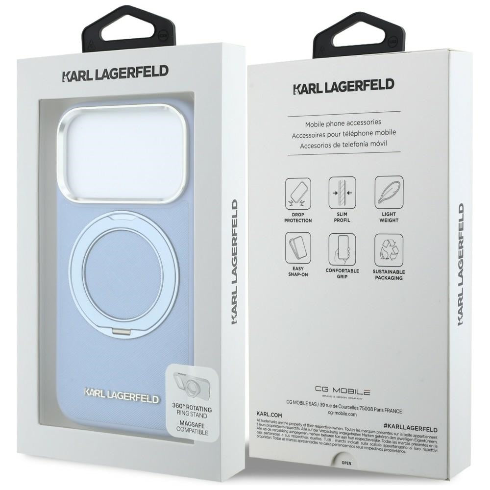 MagSafe-Hülle für Apple iPhone 18 Pro / 17 Pro, Karl Lagerfeld, Ring Stand 360 Saffiano, Blau