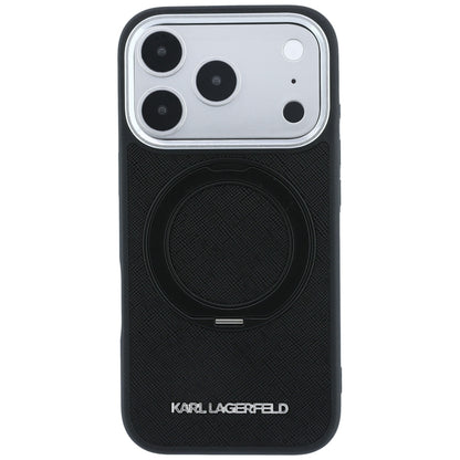 MagSafe-Hülle für Apple iPhone 18 Pro / 17 Pro, Karl Lagerfeld, Ring Stand 360 Saffiano, Schwarz