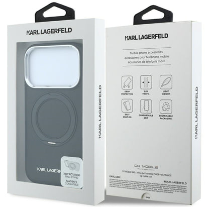 MagSafe-Hülle für Apple iPhone 18 Pro / 17 Pro, Karl Lagerfeld, Ring Stand 360 Saffiano, Schwarz