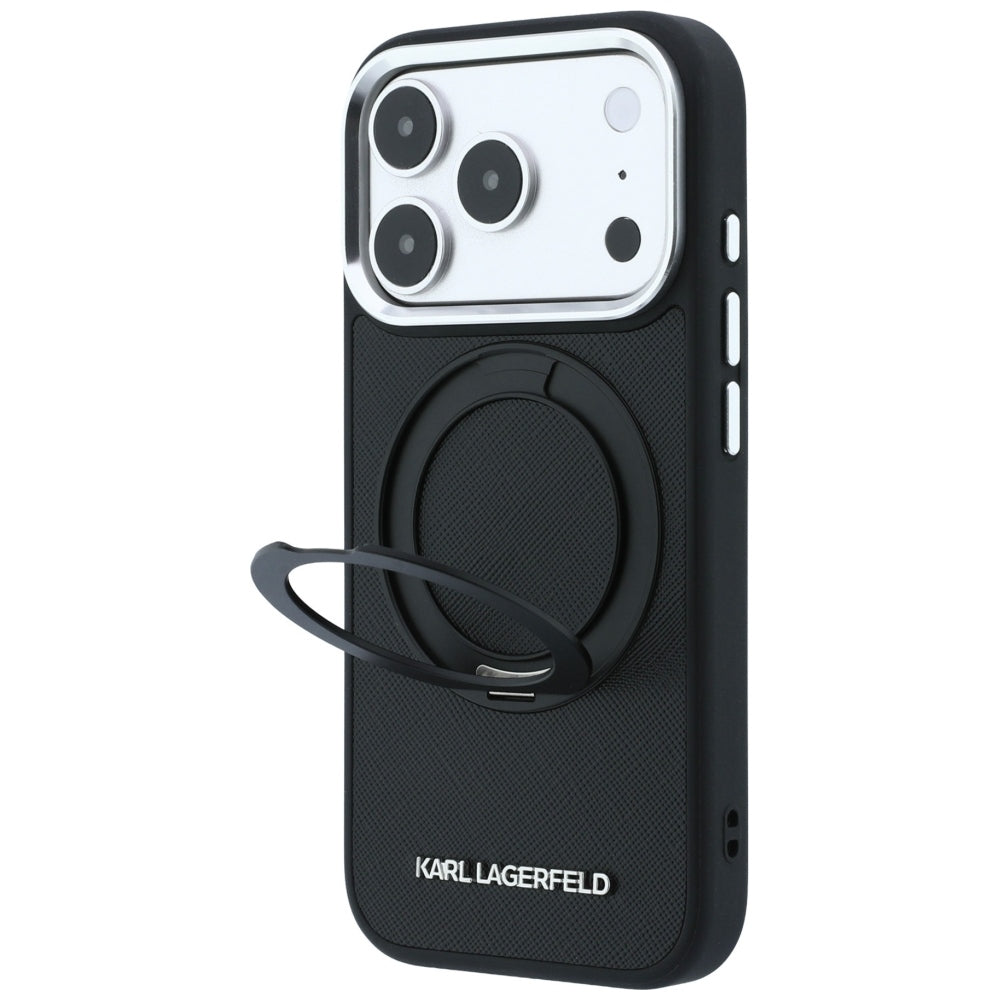 MagSafe-Hülle für Apple iPhone 18 Pro / 17 Pro, Karl Lagerfeld, Ring Stand 360 Saffiano, Schwarz