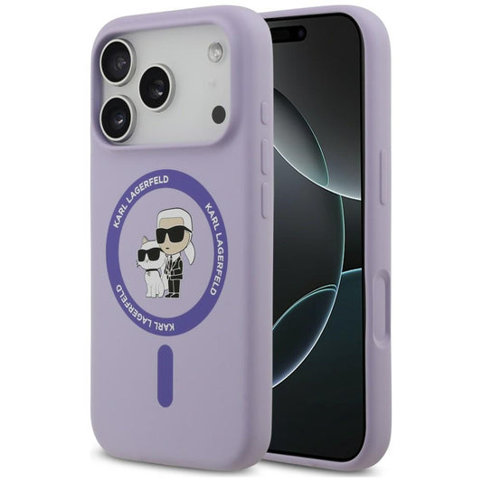 MagSafe Case for Apple iPhone 18 Pro / 17 Pro, Karl Lagerfeld, Silicone Ring Karl & Choupette, Purple