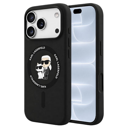 MagSafe-Hülle für Apple iPhone 18 Pro / 17 Pro, Karl Lagerfeld, Silicone Ring Karl & Choupette, Schwarz