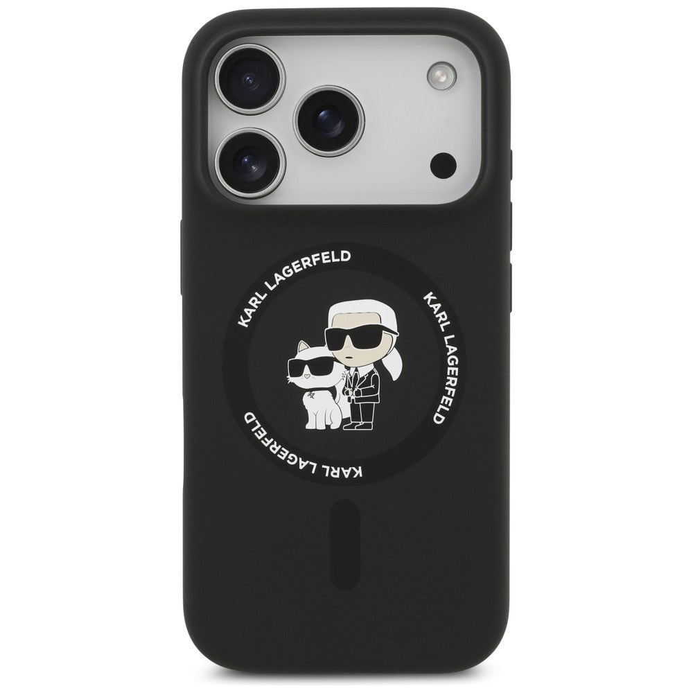 MagSafe-Hülle für Apple iPhone 18 Pro / 17 Pro, Karl Lagerfeld, Silicone Ring Karl & Choupette, Schwarz