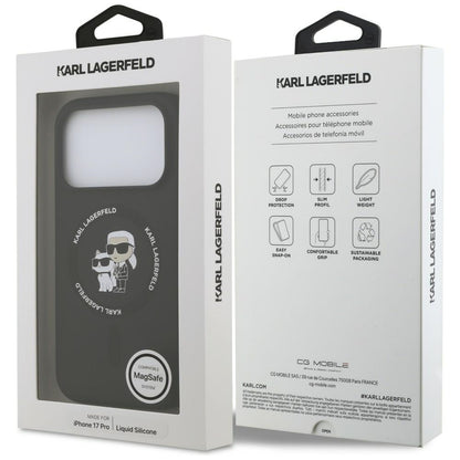 MagSafe-Hülle für Apple iPhone 18 Pro / 17 Pro, Karl Lagerfeld, Silicone Ring Karl & Choupette, Schwarz