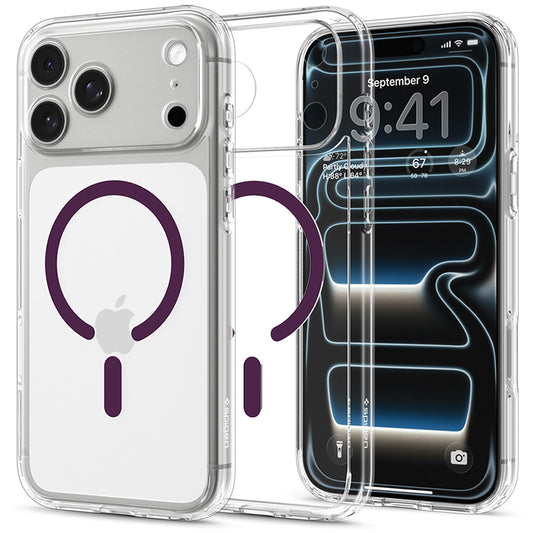 MagSafe-Hülle für Apple iPhone 18 Pro / 17 Pro, Spigen, Ultra Hybrid, Transparentes Burgunderrot ACS12335