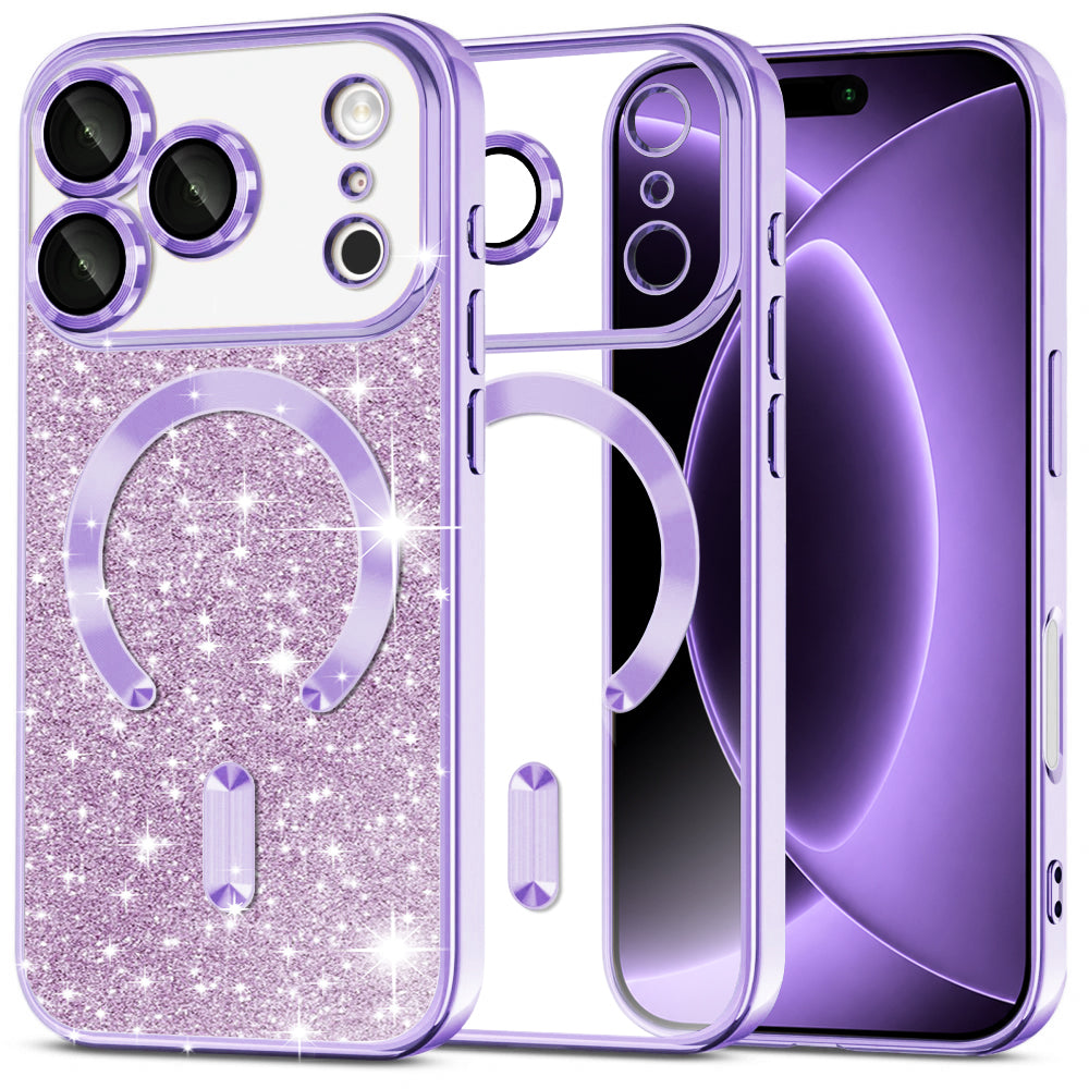 MagSafe-Hülle für Apple iPhone 18 Pro / 17 Pro, Techsuit, Luxury Glitter, Hellviolett
