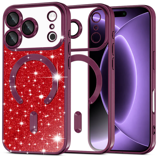 MagSafe-Hülle für Apple iPhone 18 Pro / 17 Pro, Techsuit, Luxury Glitter, Dunkelweinrot