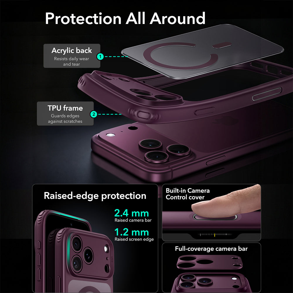 MagSafe Case for Apple iPhone 18 Pro, ESR, Classic Hybrid, Dark Satin Burgundy