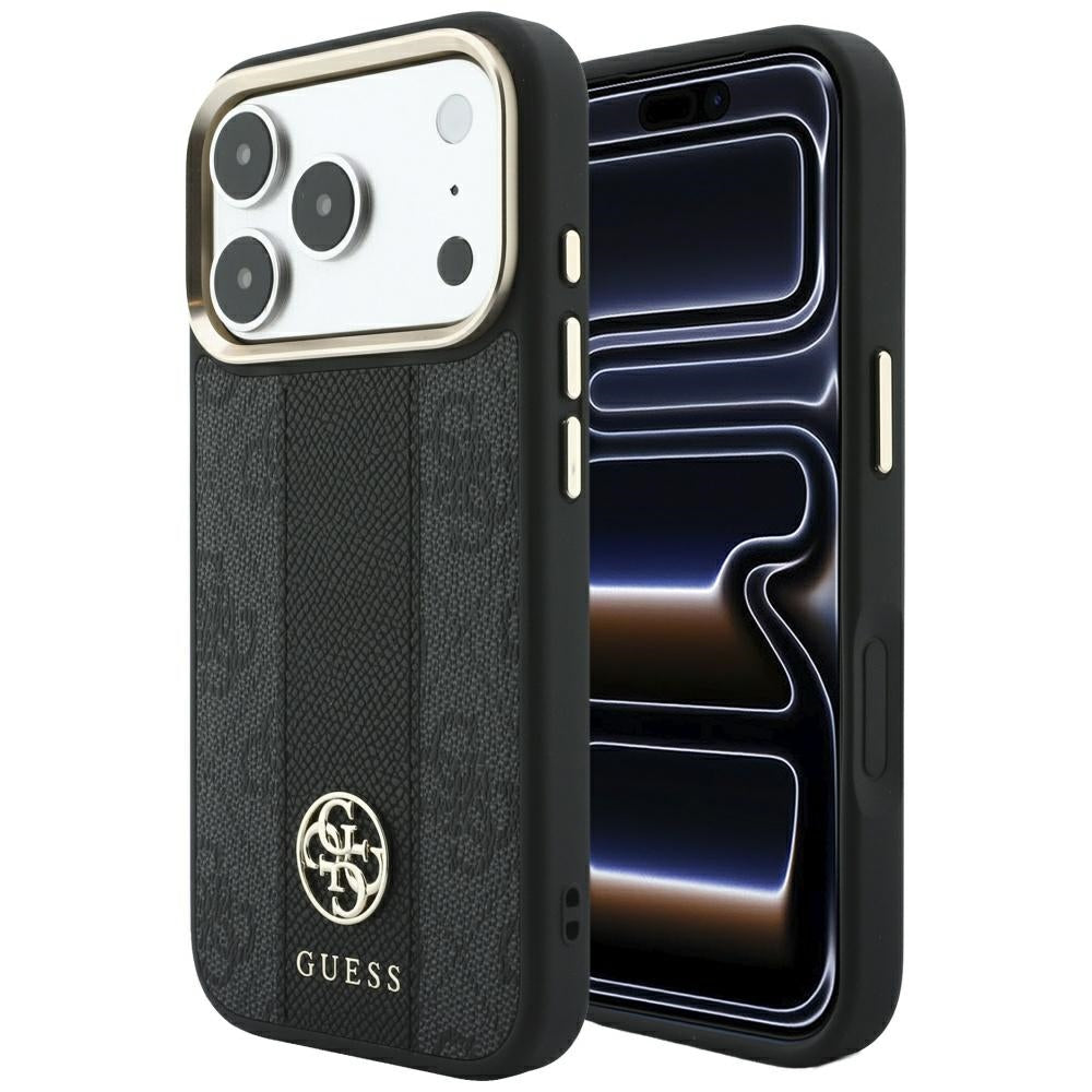 MagSafe Case for Apple iPhone 18 Pro Max / 17 Pro Max, Guess, 4G Stripe Round Classic Logo, Black