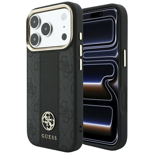 MagSafe-Hülle für Apple iPhone 18 Pro Max / 17 Pro Max, Guess, 4G Stripe Rundes Klassisches Logo, Schwarz