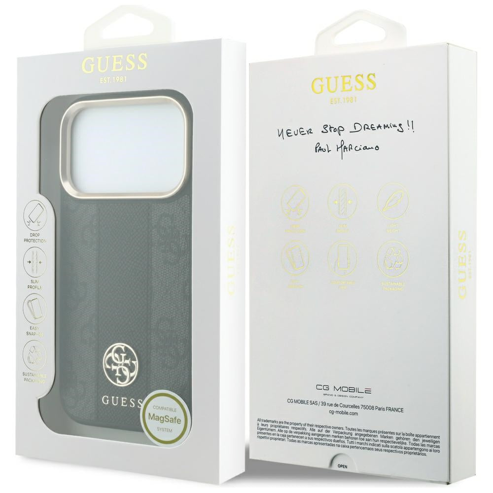 MagSafe Case for Apple iPhone 18 Pro Max / 17 Pro Max, Guess, 4G Stripe Round Classic Logo, Black