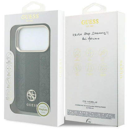 MagSafe Case for Apple iPhone 18 Pro Max / 17 Pro Max, Guess, 4G Stripe Round Classic Logo, Black