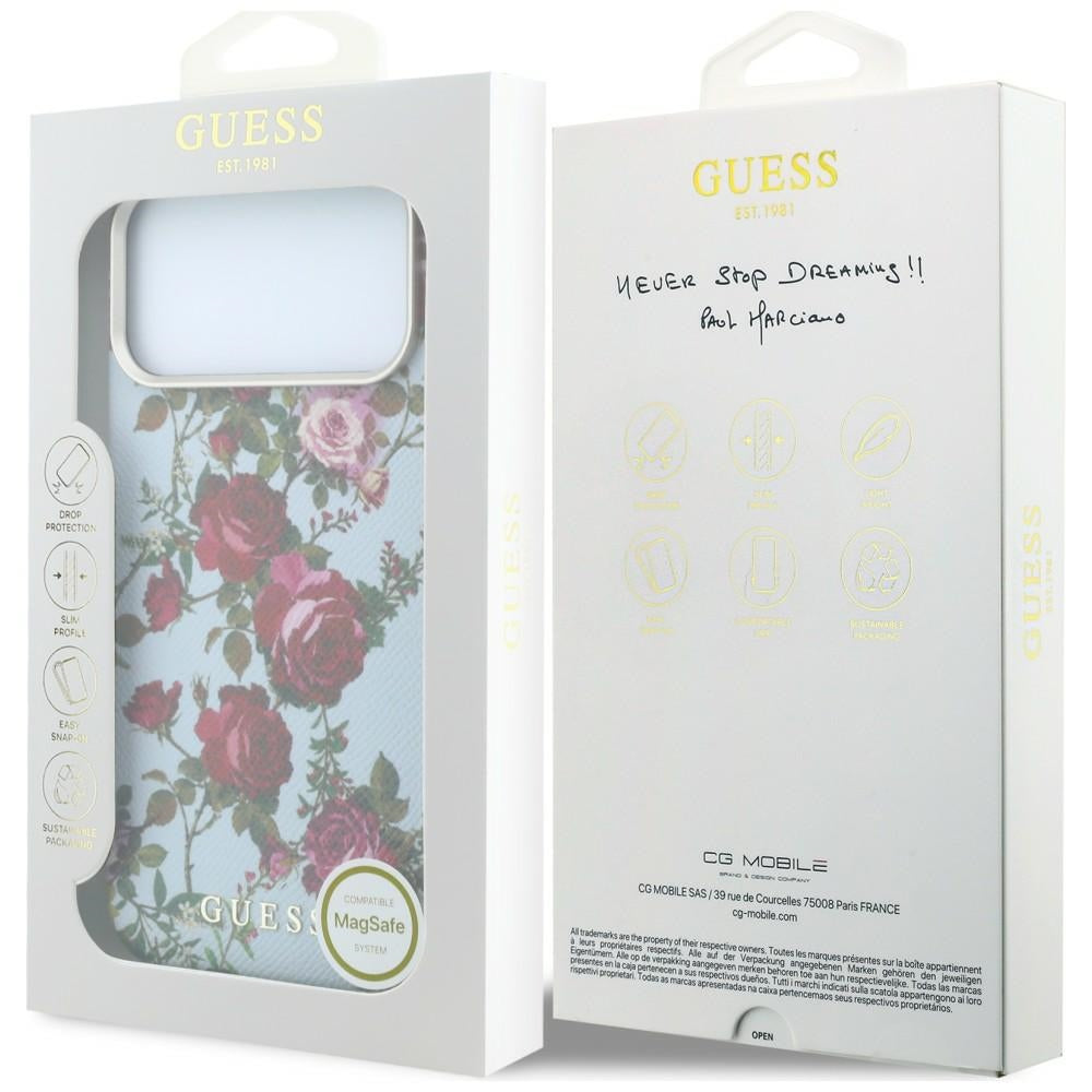 MagSafe-Hülle für Apple iPhone 18 Pro Max / 17 Pro Max, Guess, Blossom Roses Print, Bleu