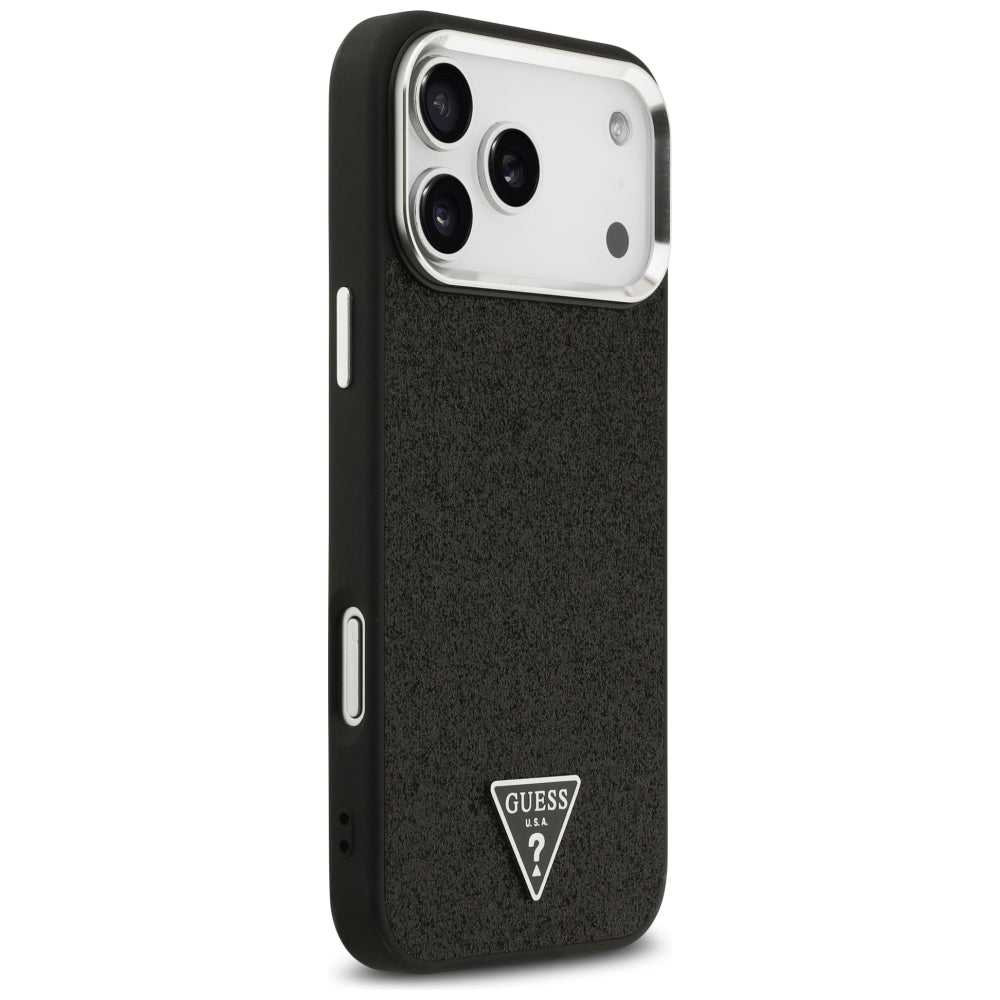 MagSafe-Hülle für Apple iPhone 18 Pro Max / 17 Pro Max, Guess, Glitter-Dreieck-Logo, Schwarz