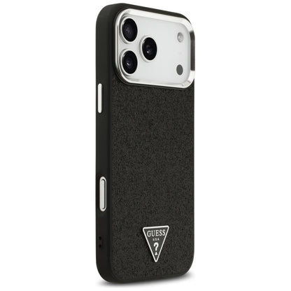MagSafe-Hülle für Apple iPhone 18 Pro Max / 17 Pro Max, Guess, Glitter-Dreieck-Logo, Schwarz