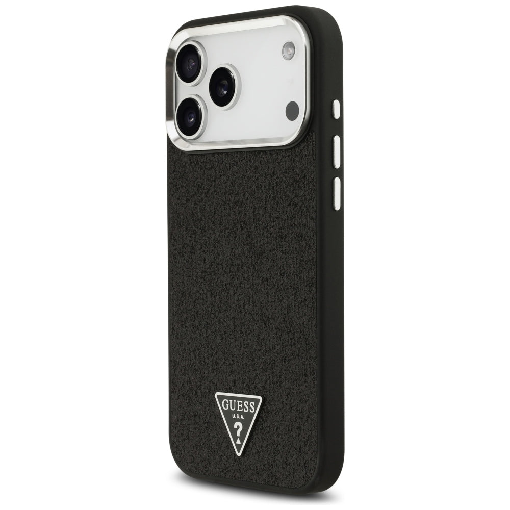 MagSafe-Hülle für Apple iPhone 18 Pro Max / 17 Pro Max, Guess, Glitter-Dreieck-Logo, Schwarz