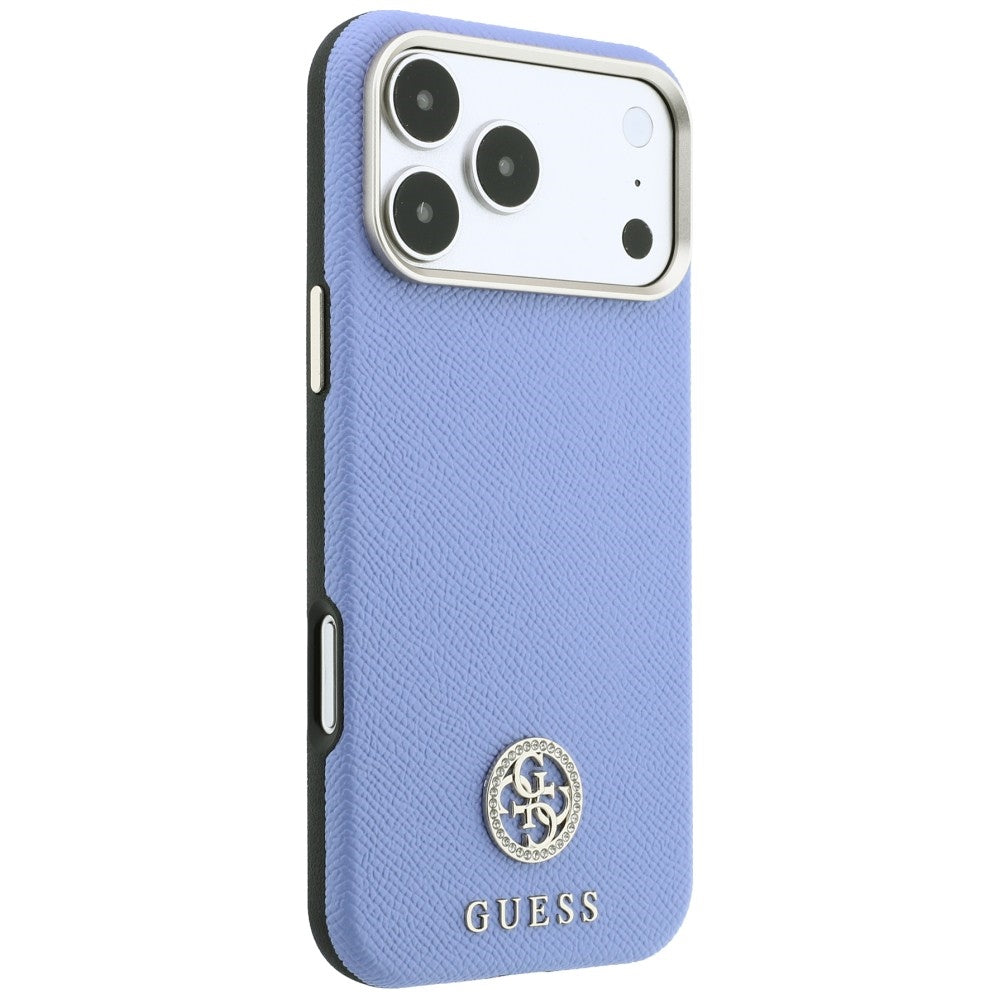 MagSafe-Hülle für Apple iPhone 18 Pro Max / 17 Pro Max, Guess, genarbtes rundes Strass-Logo, Blau