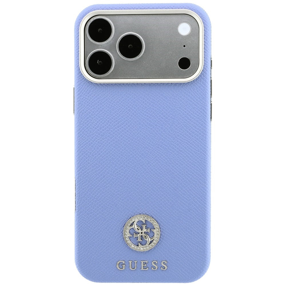 MagSafe-Hülle für Apple iPhone 18 Pro Max / 17 Pro Max, Guess, genarbtes rundes Strass-Logo, Blau