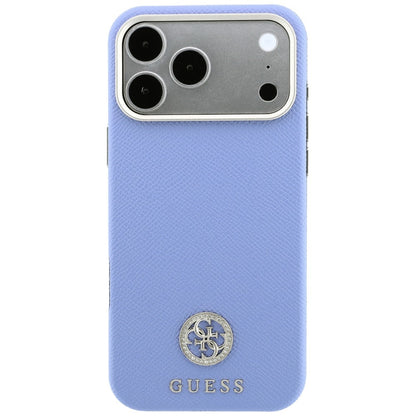 MagSafe-Hülle für Apple iPhone 18 Pro Max / 17 Pro Max, Guess, genarbtes rundes Strass-Logo, Blau