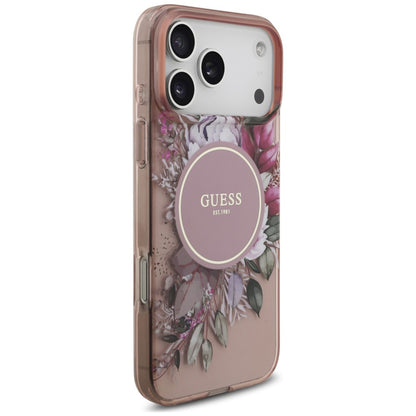MagSafe-Hülle für Apple iPhone 18 Pro Max / 17 Pro Max, Guess, IML Flowers with Pearl Strap, Rosa