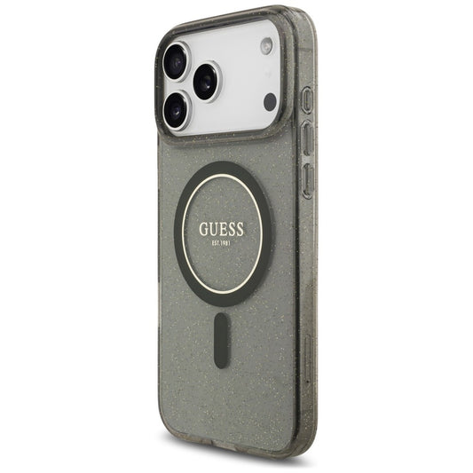 MagSafe-Hülle für Apple iPhone 18 Pro Max / 17 Pro Max, Guess, IML Glitter mit Perlenriemen, Schwarz