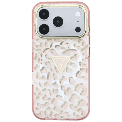 MagSafe-Hülle für Apple iPhone 18 Pro Max / 17 Pro Max, Guess, Leopard Glitter Dreieck Logo, Rosa