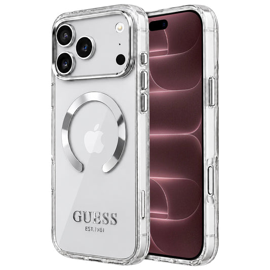 MagSafe-Hülle für Apple iPhone 18 Pro Max / 17 Pro Max, Guess, Metal Outline, Silber