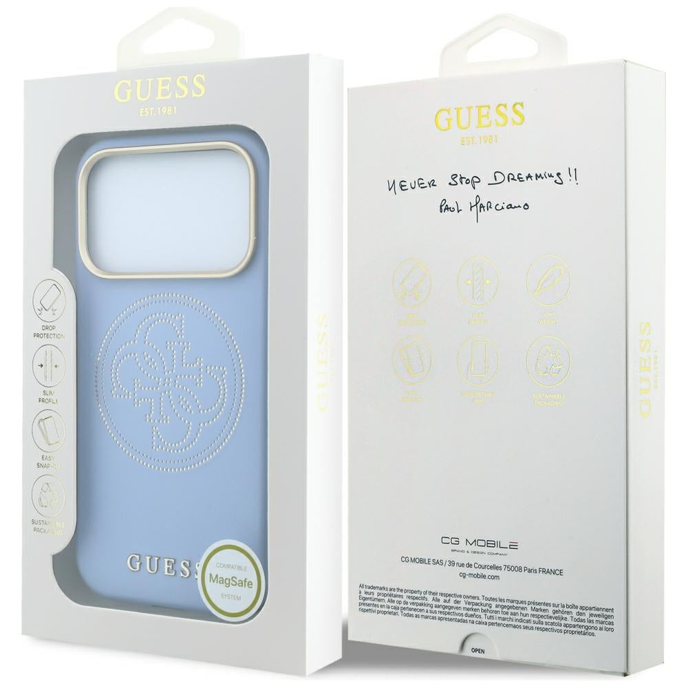 MagSafe-Hülle für Apple iPhone 18 Pro Max / 17 Pro Max, Guess, Perforated 4G, Blau