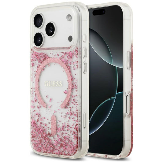 MagSafe-Hülle für Apple iPhone 18 Pro Max / 17 Pro Max, Guess, Resin Bottom Glitter, Rosa