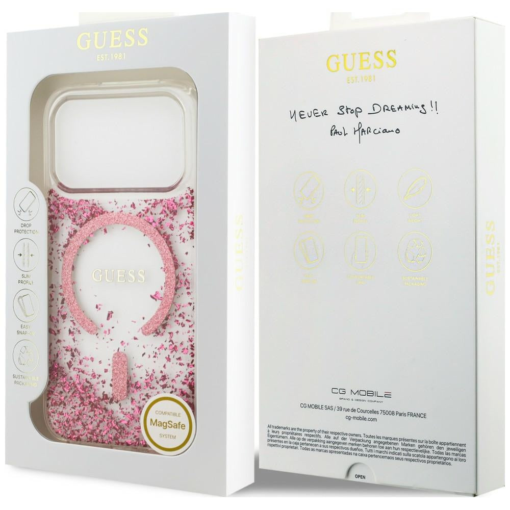 MagSafe-Hülle für Apple iPhone 18 Pro Max / 17 Pro Max, Guess, Resin Bottom Glitter, Rosa