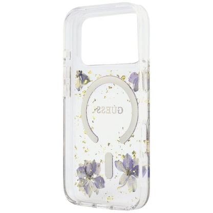 MagSafe-Hülle für Apple iPhone 18 Pro Max / 17 Pro Max, Guess, Harzblumen und Glitzer, Lila