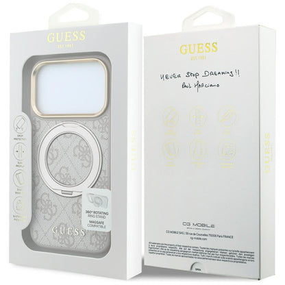 MagSafe-Hülle für Apple iPhone 18 Pro Max / 17 Pro Max, Guess, Ring Stand Classic Logo, Rosa