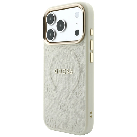 MagSafe-Hülle für Apple iPhone 18 Pro Max / 17 Pro Max, Guess, Saffiano Peony Hot Stamp, Beige